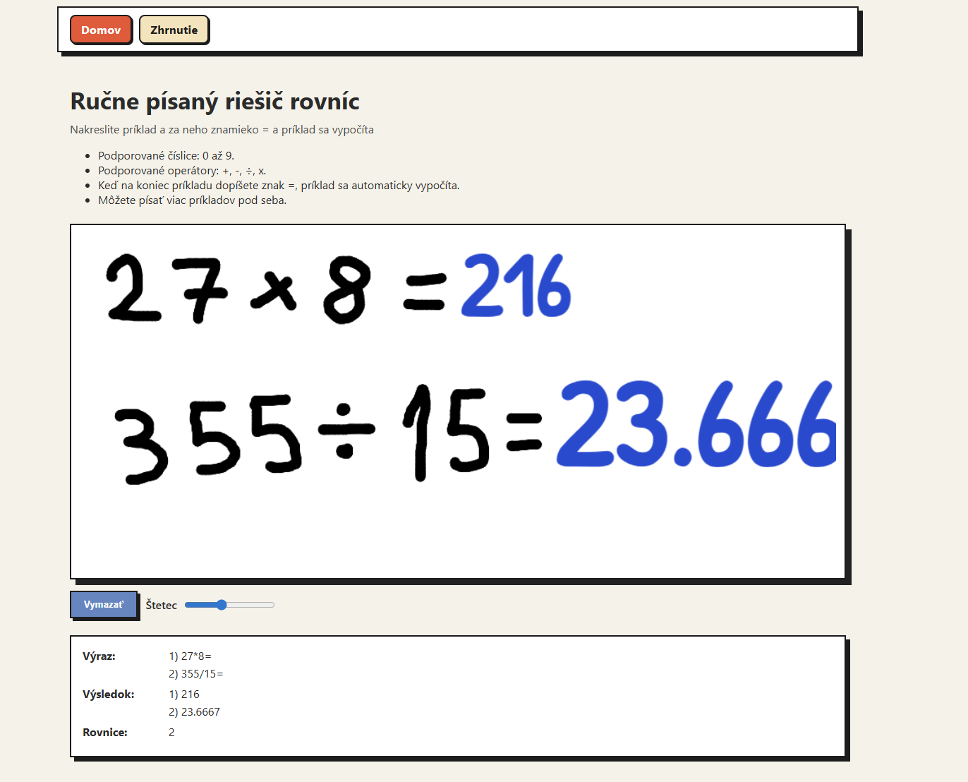 Handwriting solver screenshot